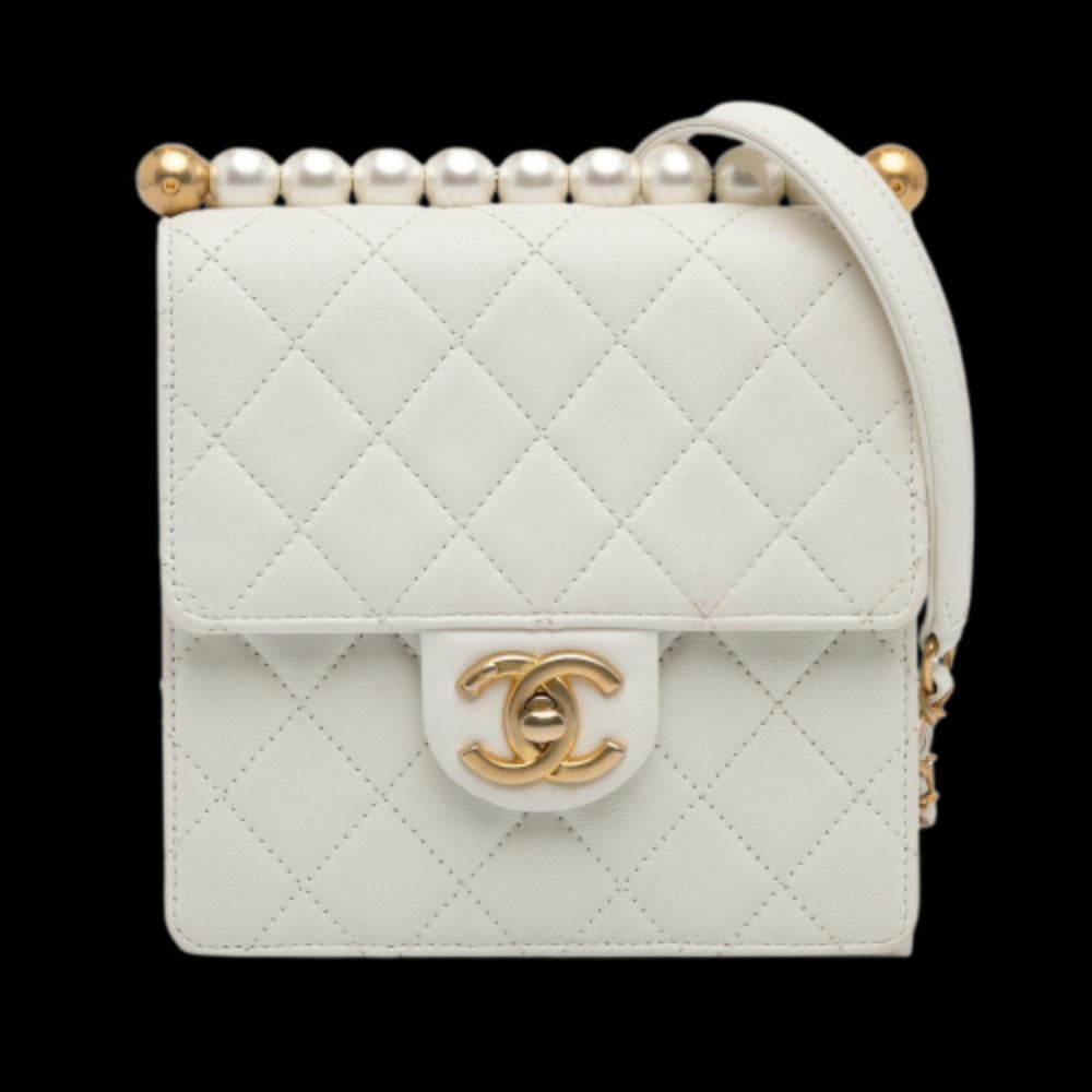 White Leather Chanel Flap Bag