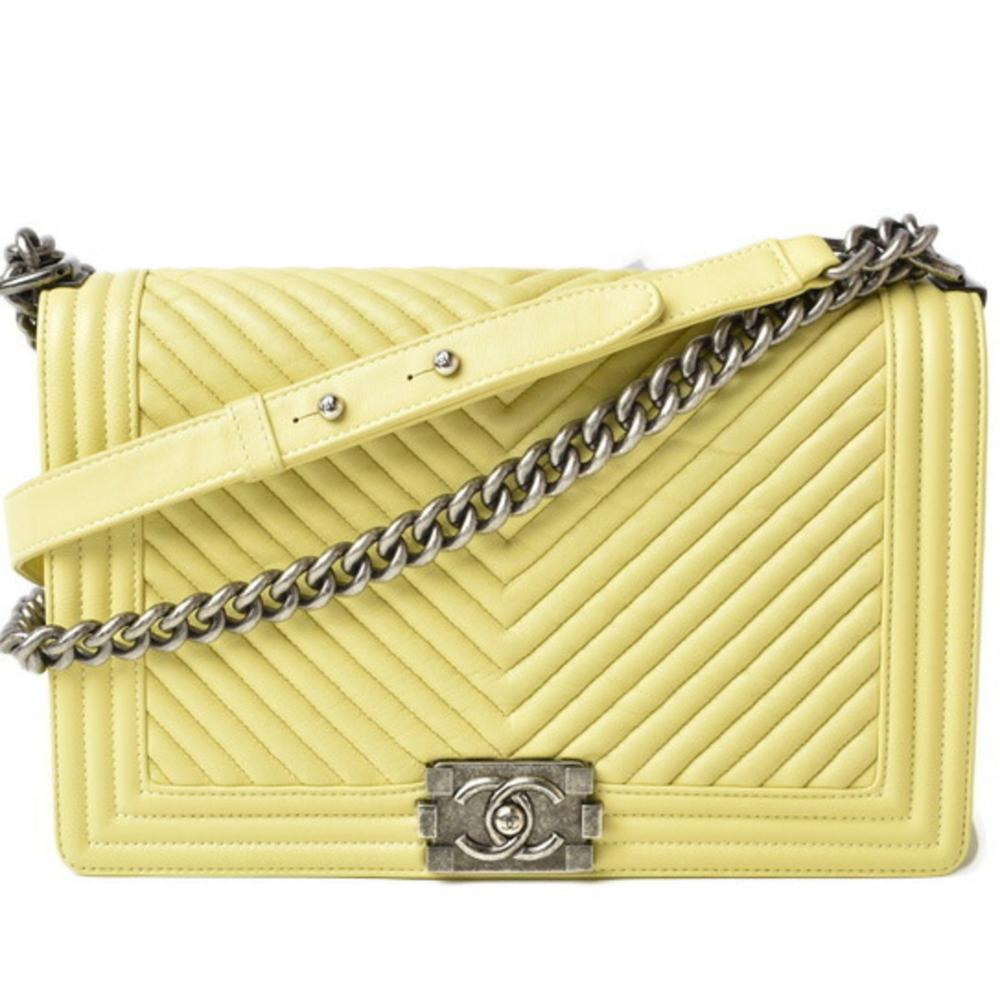 Yellow Leather Chanel Shoulder Bag