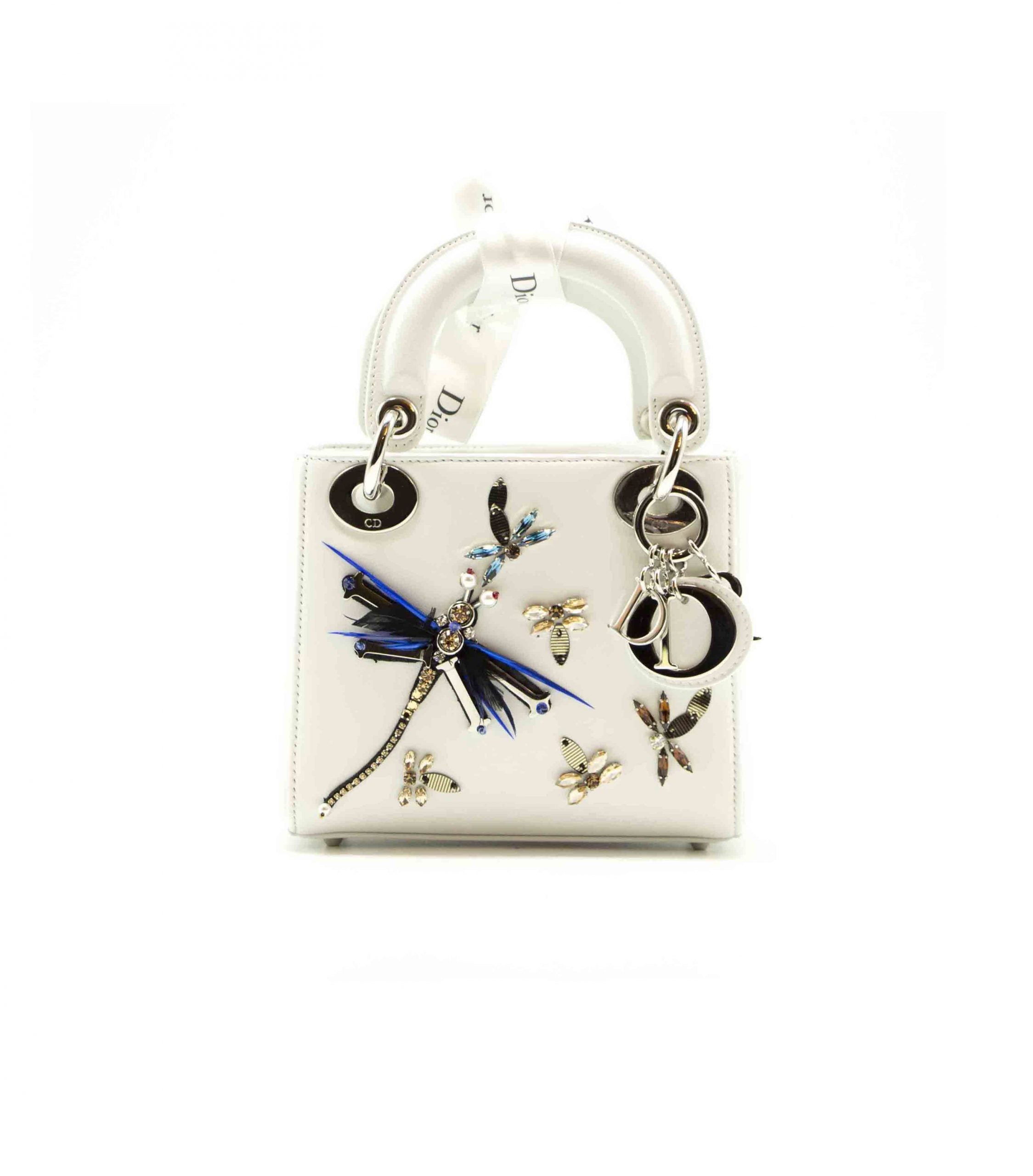 Dior White Animal Embroidery Limited Edition Mini Lady Dior Tote