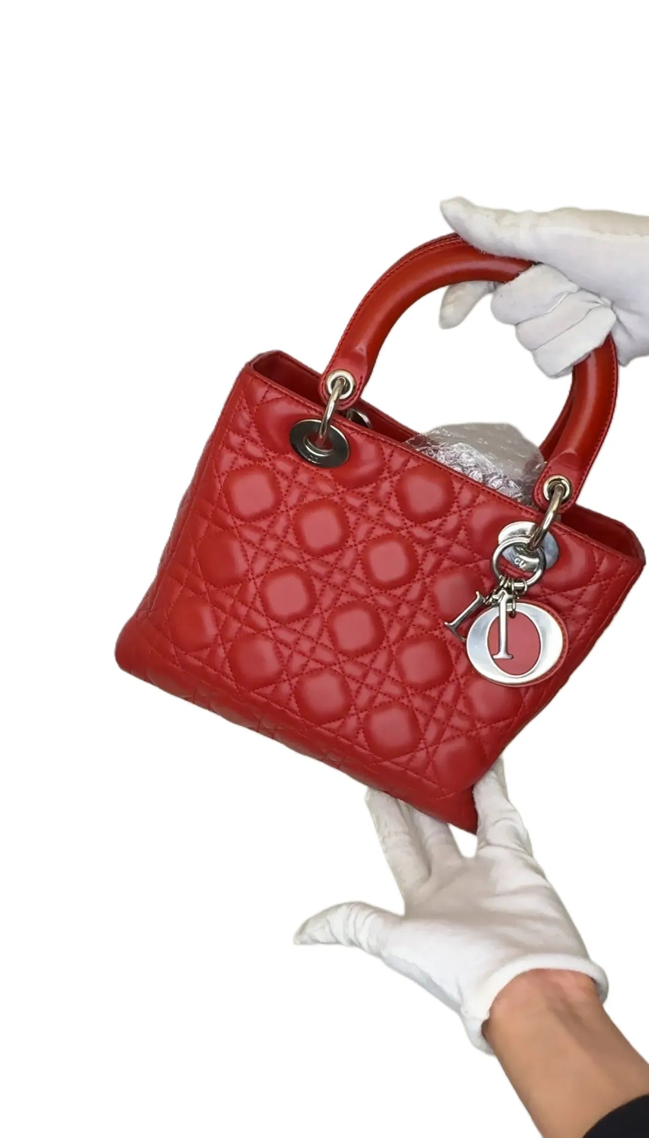 CHRISTIAN DIOR Lambskin Cannage Medium Lady Dior Red B22-06