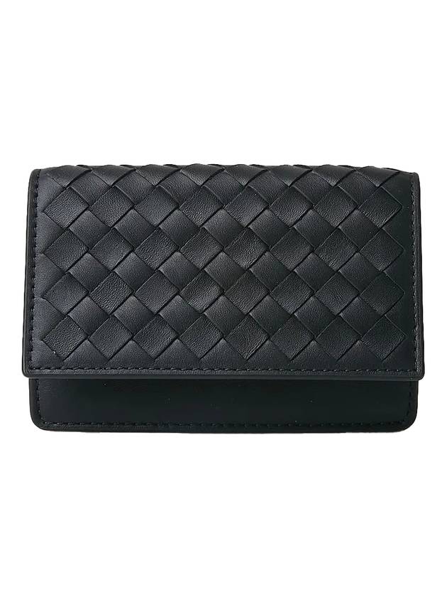 Bottega Veneta Intrecciato Flap Business Card Wallet Black