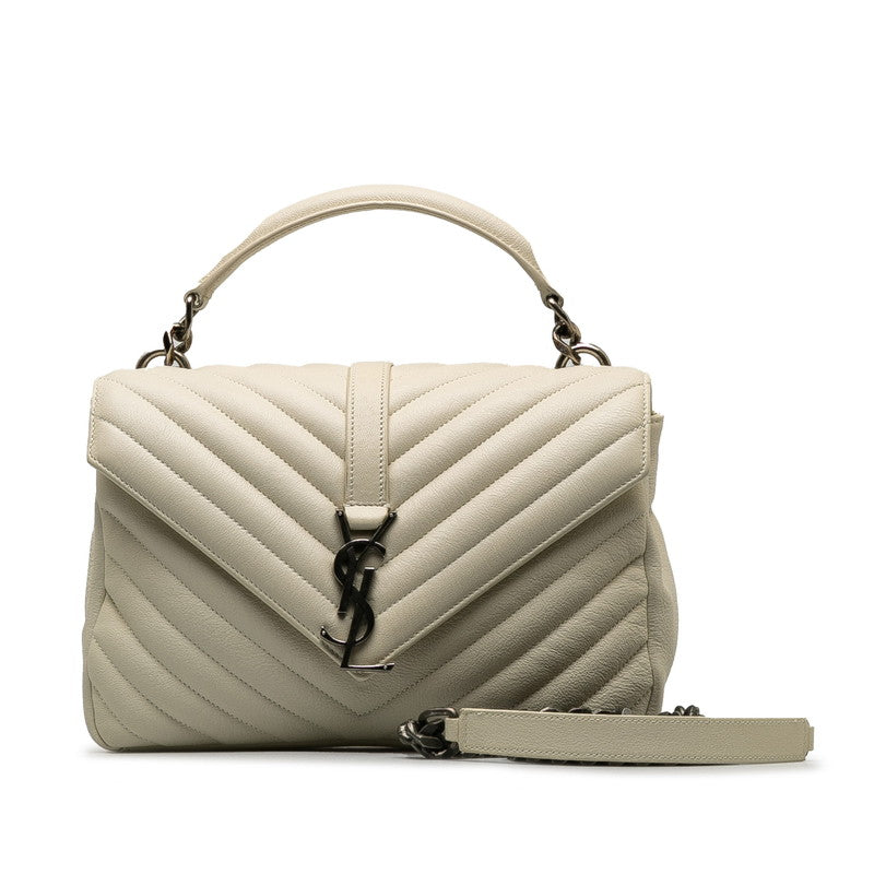 Saint Laurent Monogram Sacchel Handbag 2WAY 392737 White Leather Saint Laurent