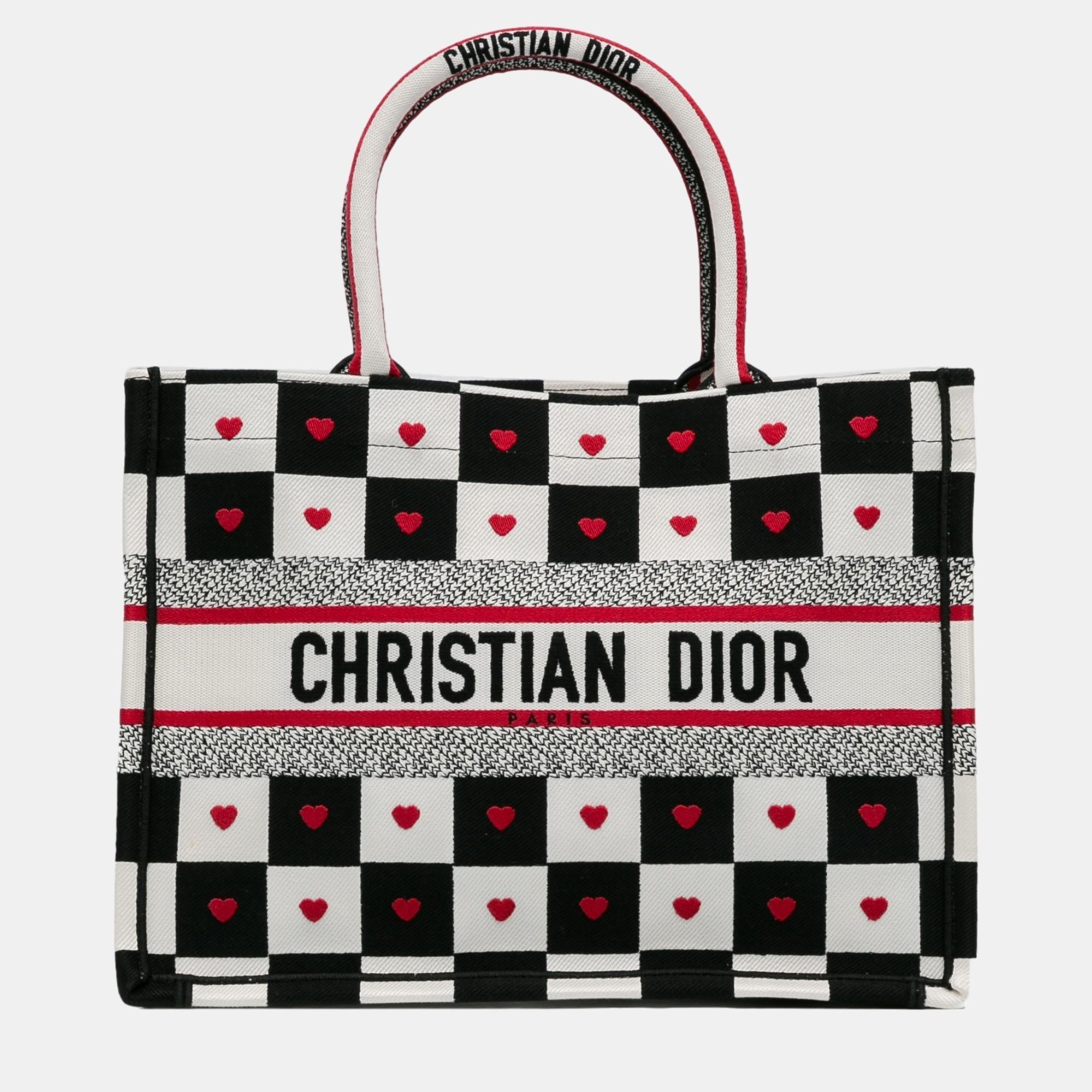 Dior Black/White Medium Dioramour D-Chess Book Tote