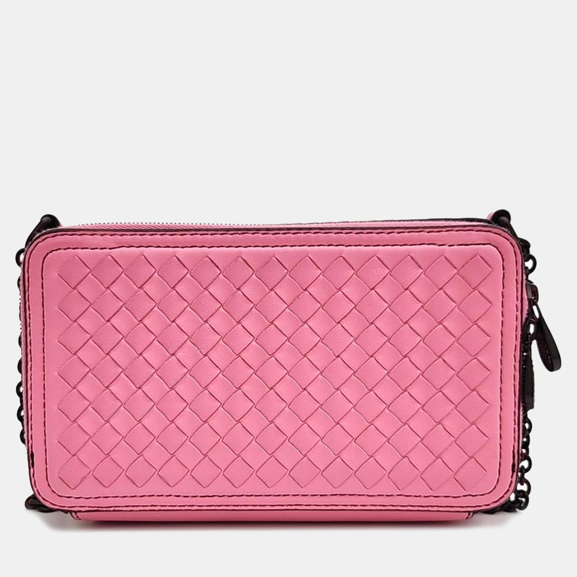 Bottega Veneta Pink Intrecciato Leather Camera Bag