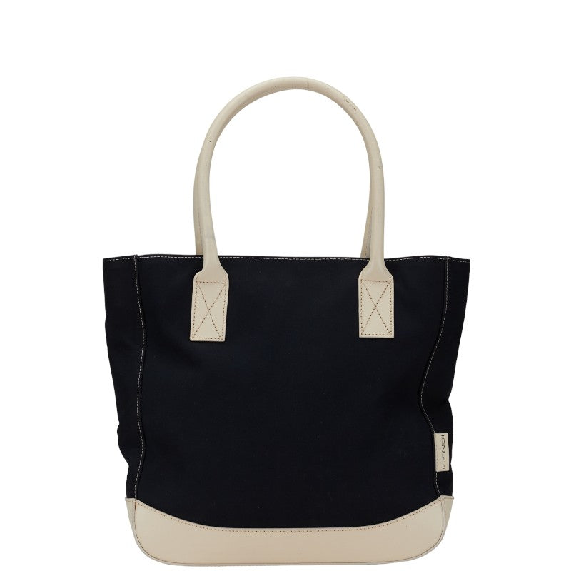 Fendi Tote Bag Shoulder Bag Navy White Canvas Leather Fendi