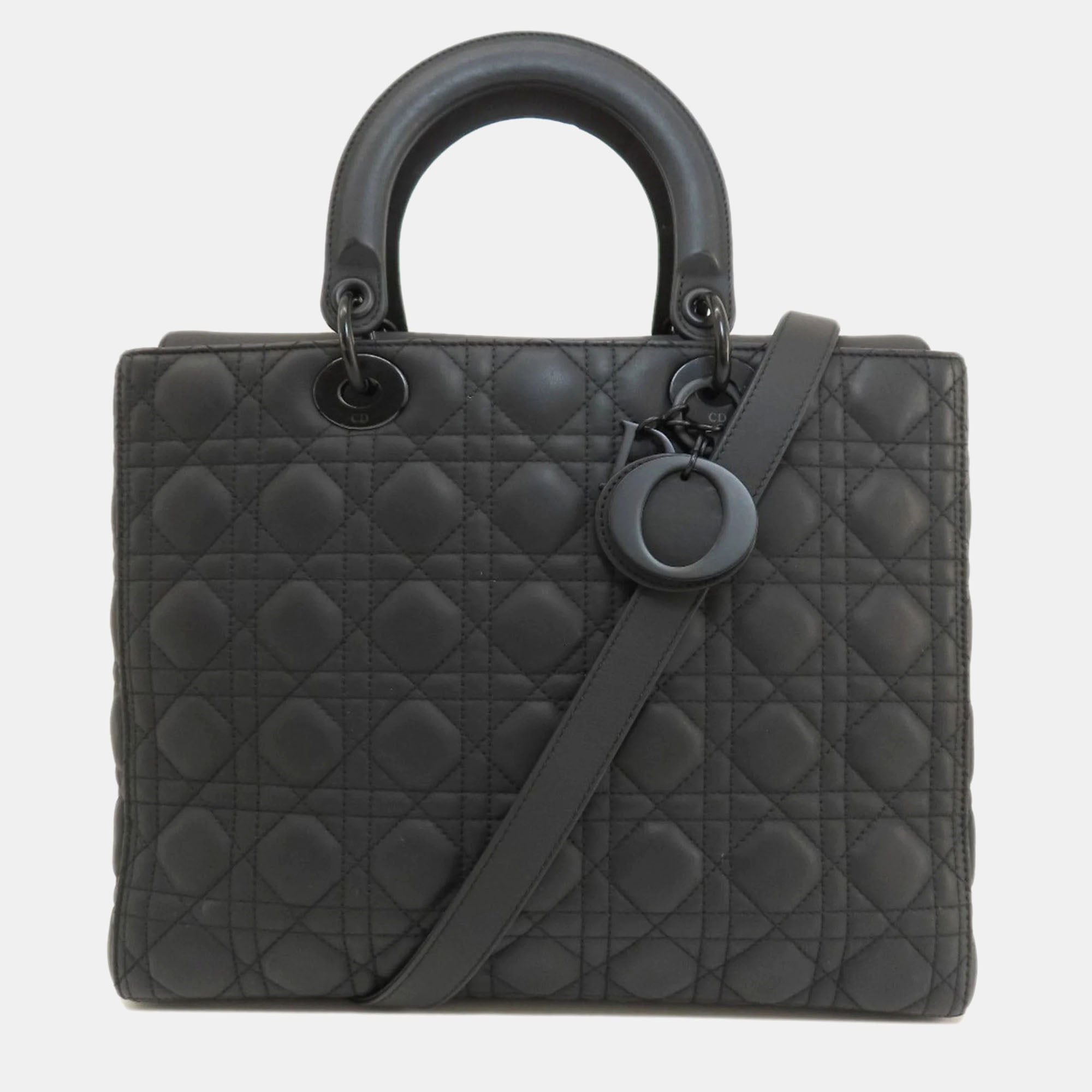 Dior Black Leather Large Ultra Matte Lady Top Handle Bag