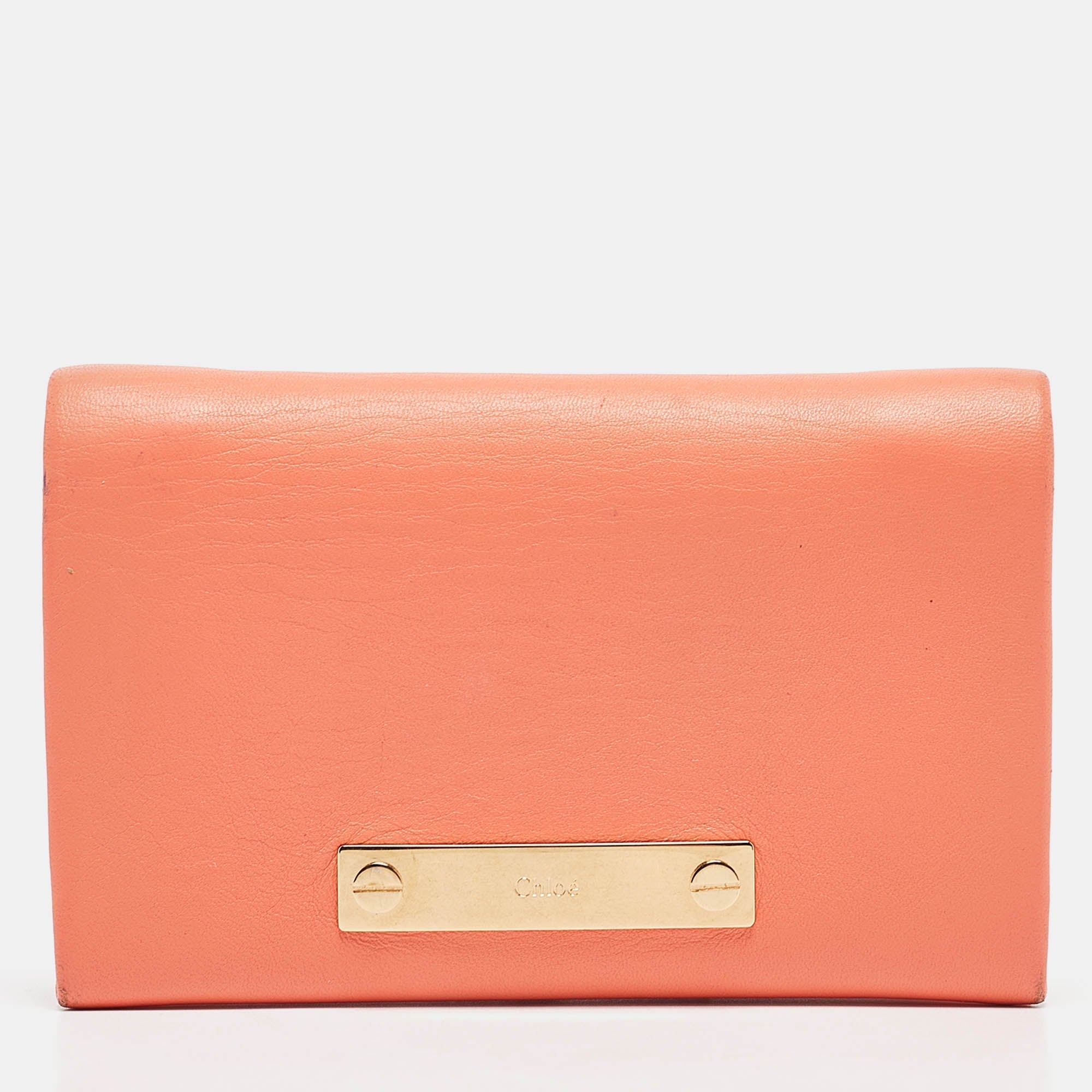 Chloe Orange Leather Fold Over Flap Wallet