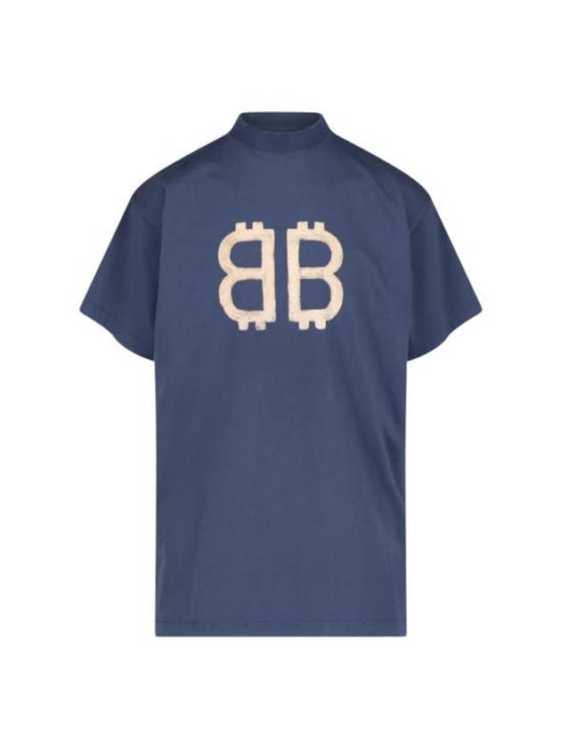 Balenciaga Logo Print Short Sleeve T-Shirt Blue