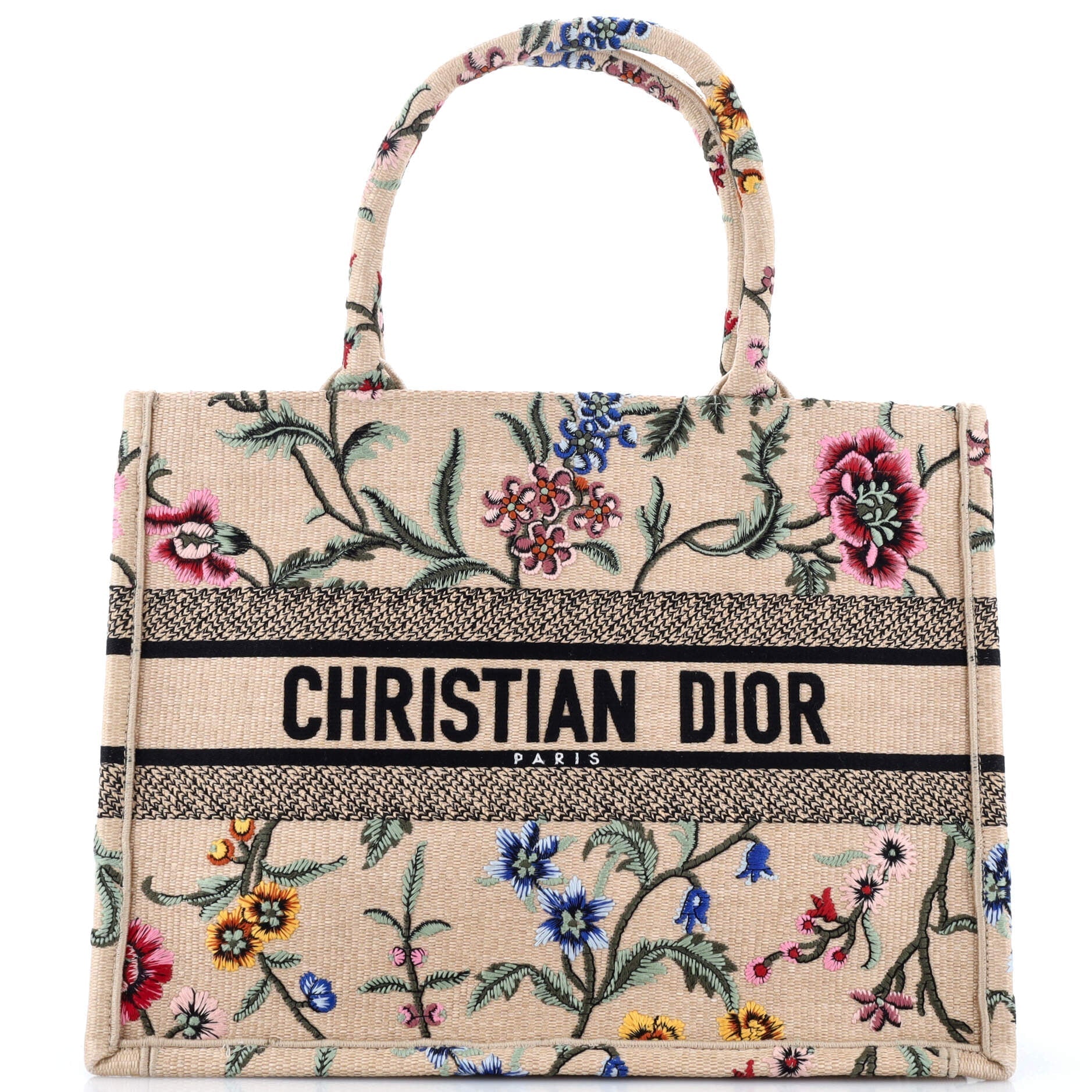 Dior Book Tote Embroidered Raffia Medium