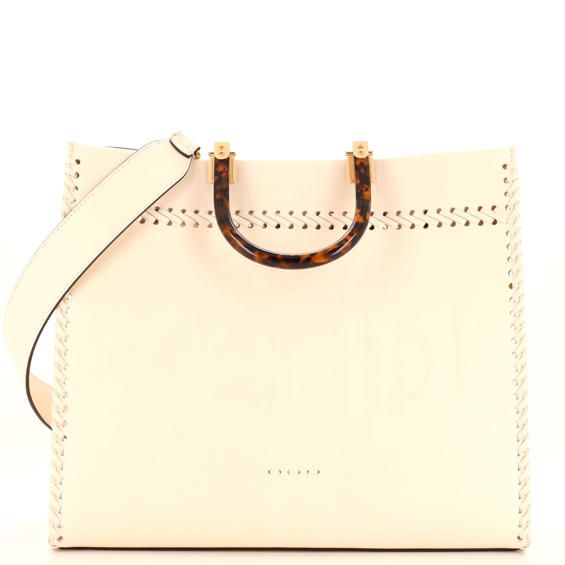 FENDI Sunshine Shopper Tote Whipstitch Leather Medium