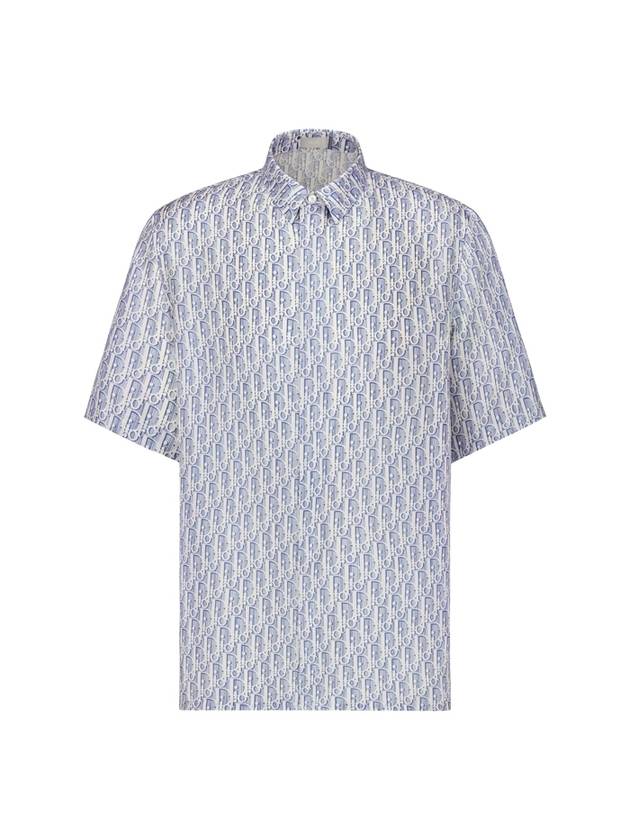 Striped Oblique Silk Short Sleeve Shirt Blue Dior