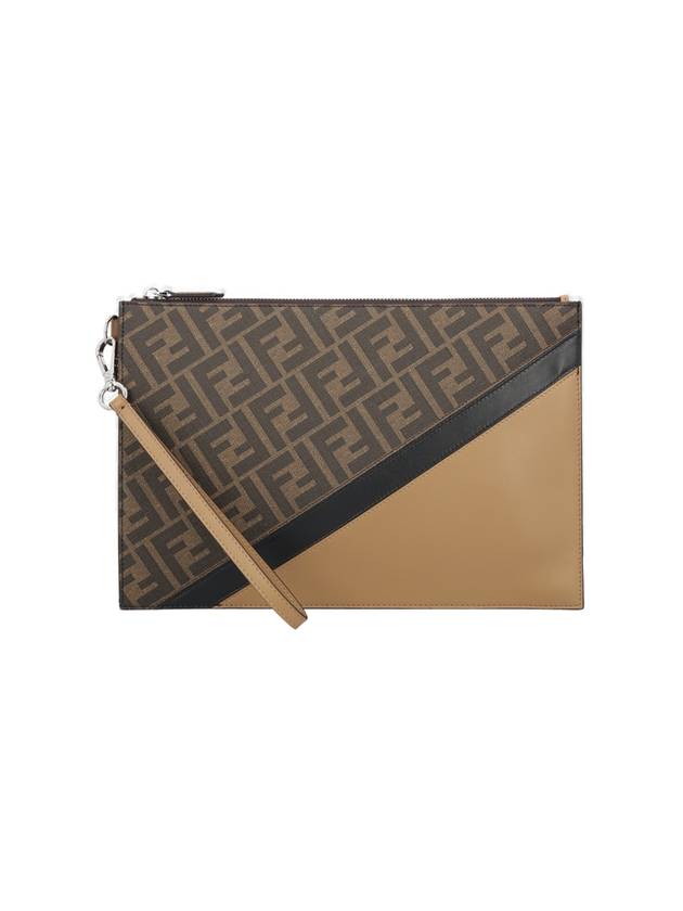 Fendi Men's Diagonal Flat Pouch Clutch Bag Brown