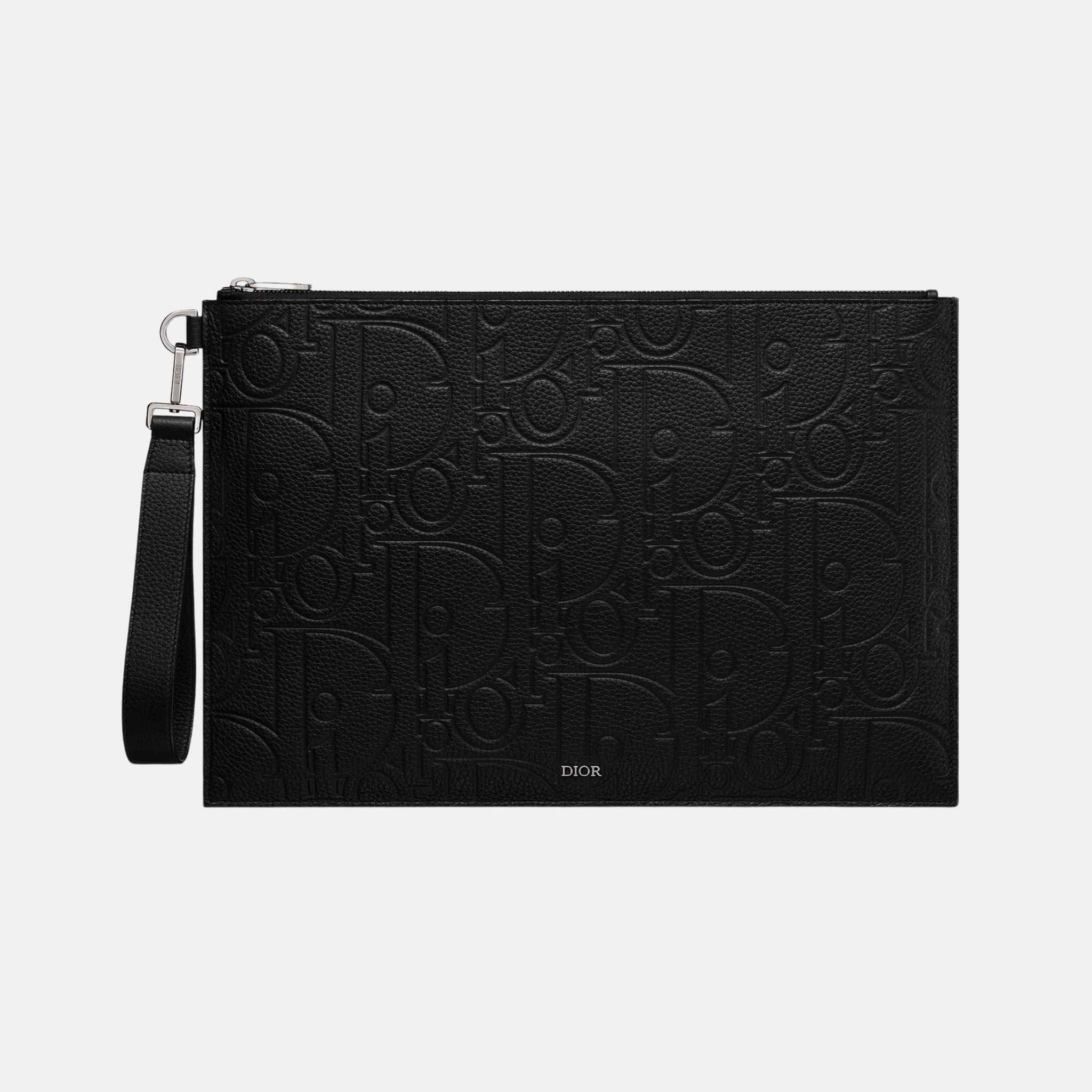 A4 Pouch Black Dior Gravity Leather And Black Grained Calfskin