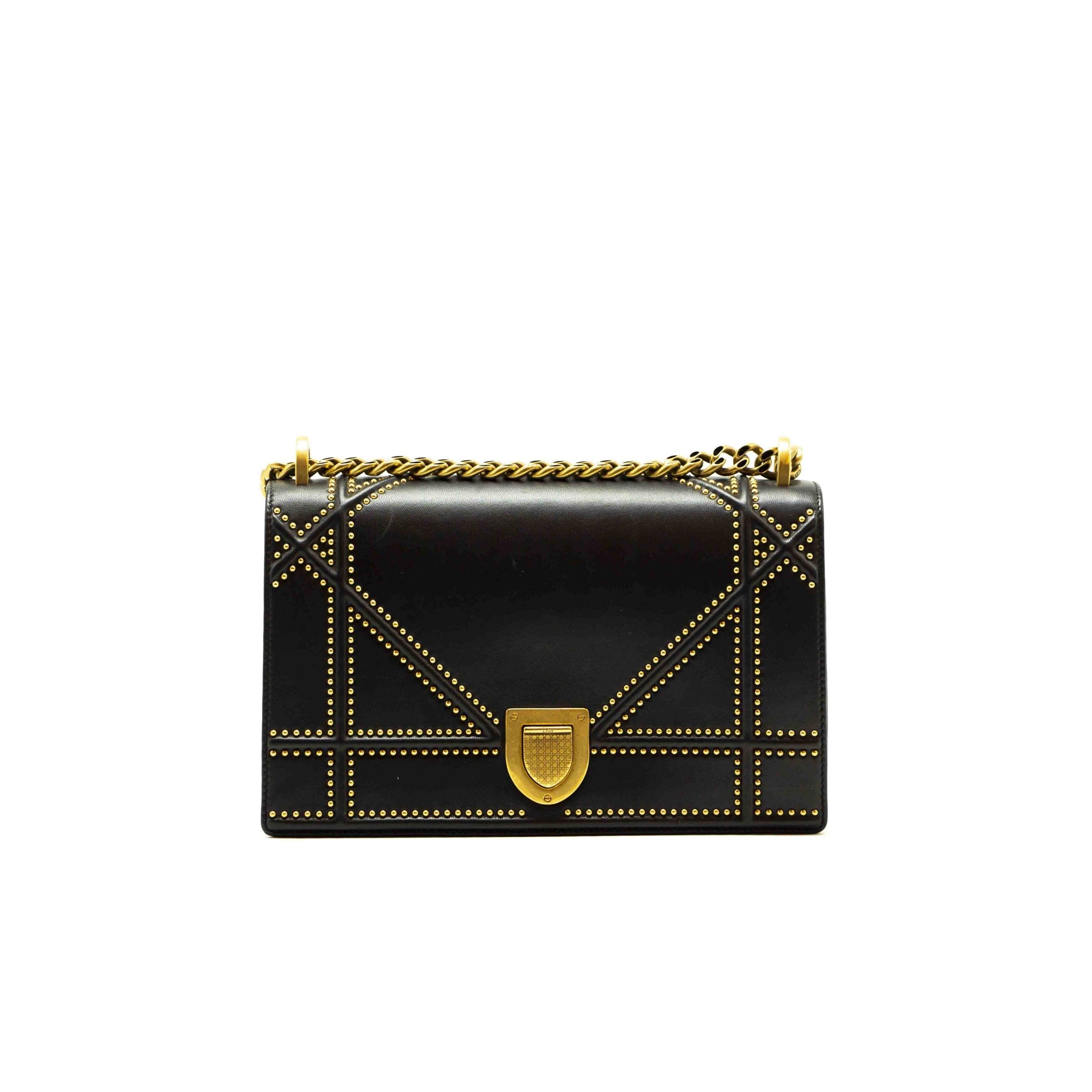 Dior Black Leather Medium Studded Diorama Shoulder Bag