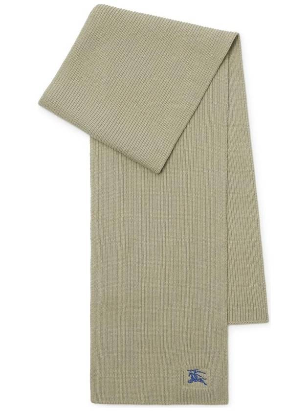 Burberry Embroidered Logo Rib Cashmere Scarf Green