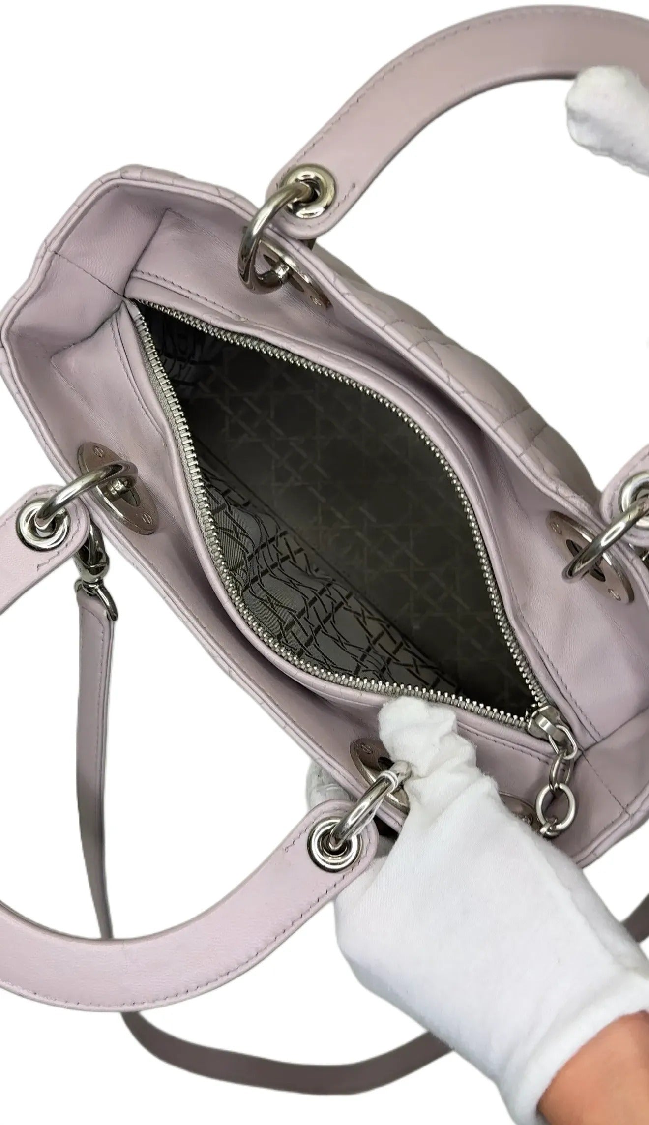 CHRISTIAN DIOR Lambskin Cannage Medium Lady Dior Grey B13-20