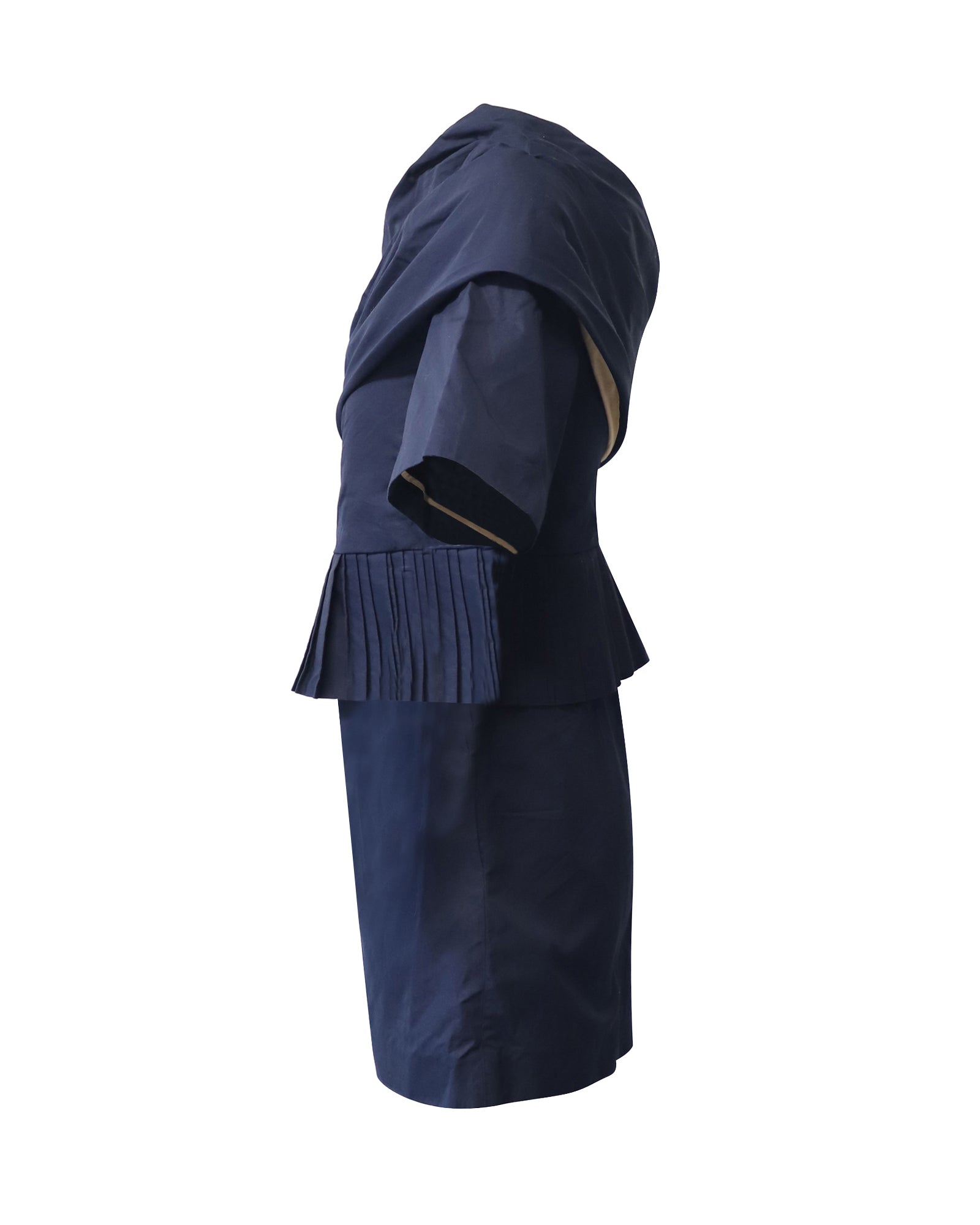 Chloe Asymmetrical Pleated Playsuit in Navy Blue Cotton