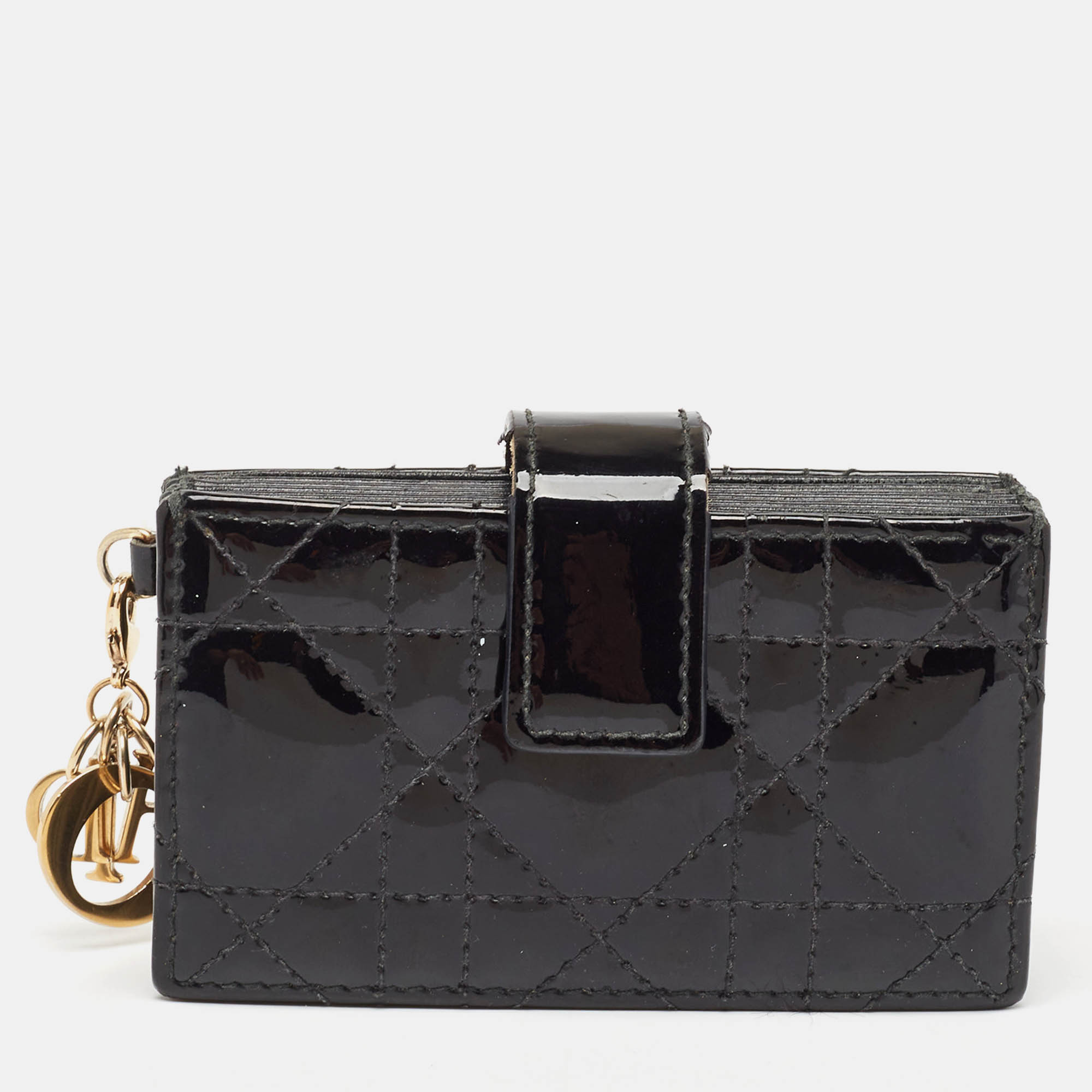 Dior Black Cannage Patent Leather Lady 5 Gusset Card Holder