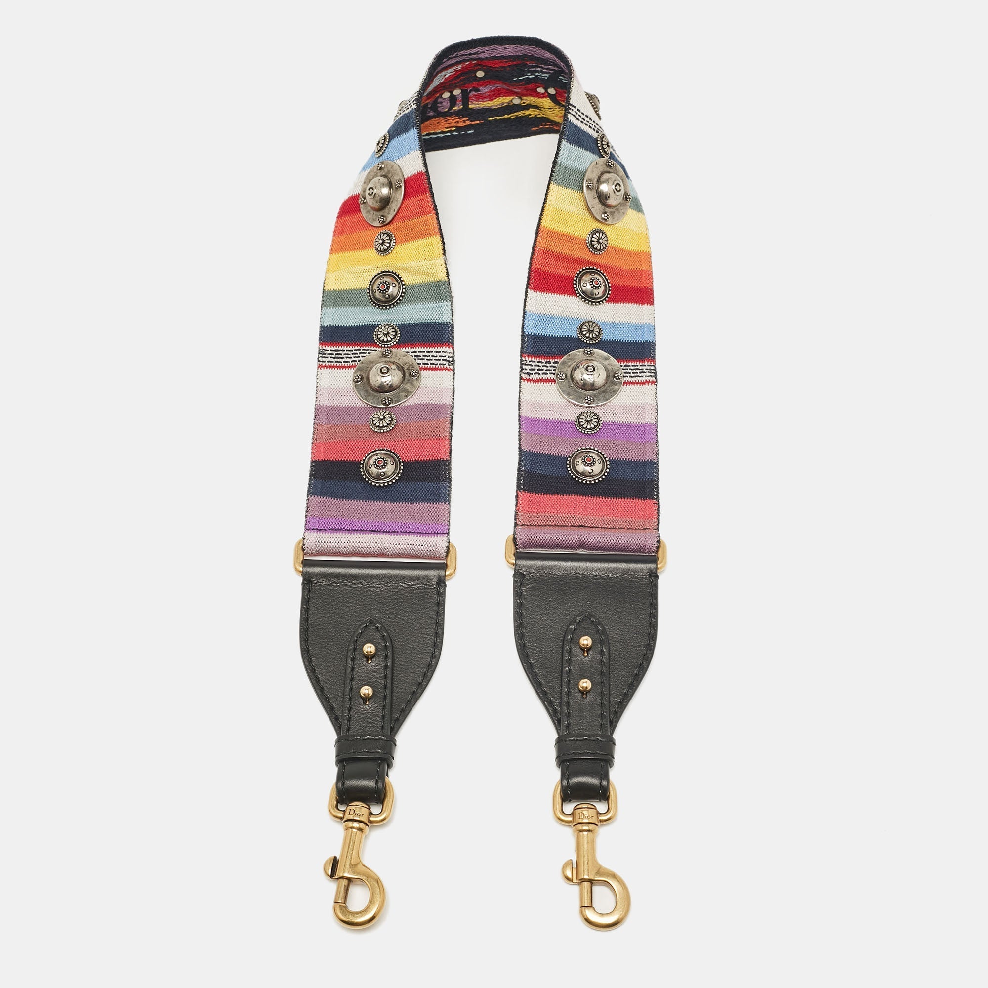 Dior Multicolor Embroidered Canvas Studded Shoulder Bag Strap