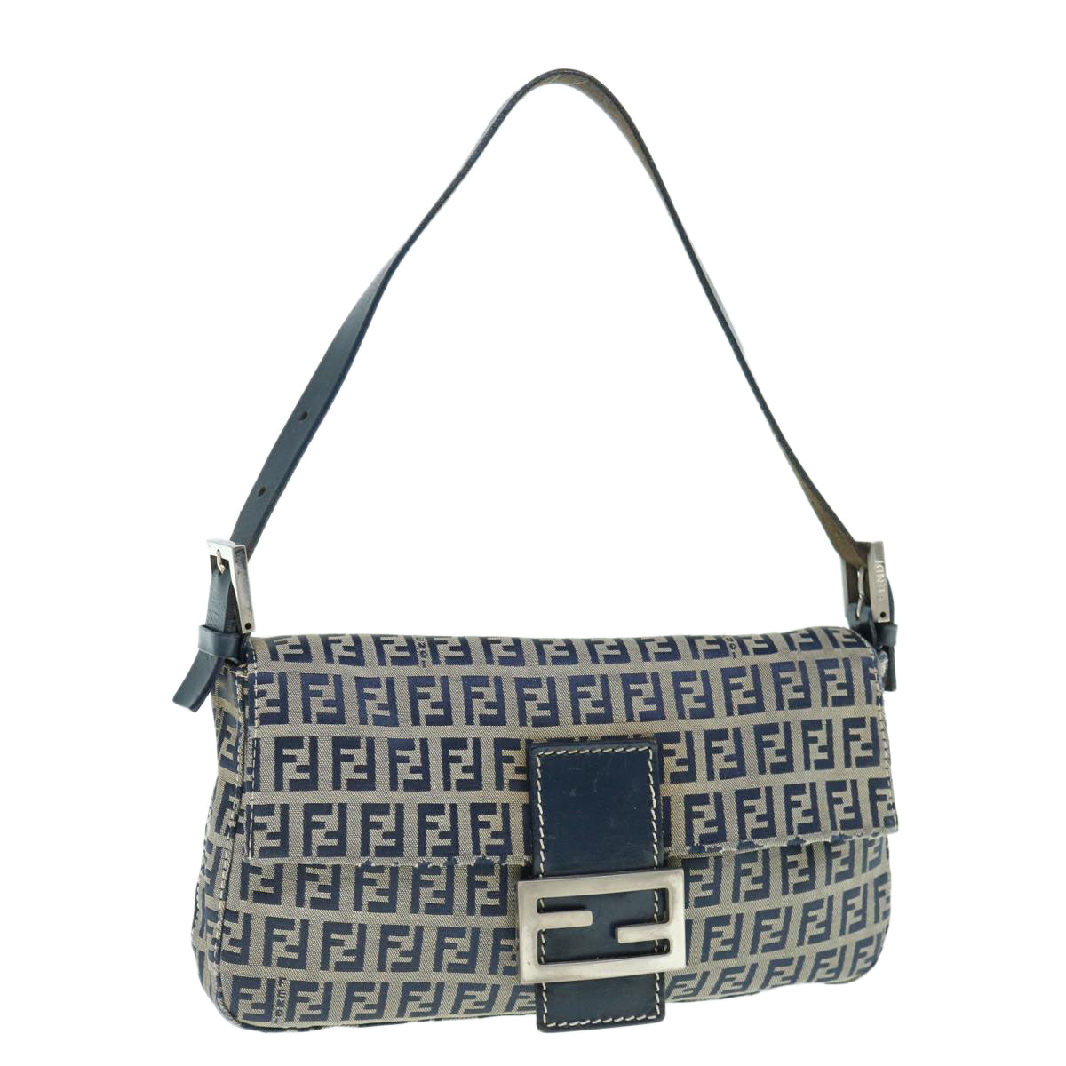 FENDI Zucchino Canvas Mamma Baguette Shoulder Bag Navyep2602