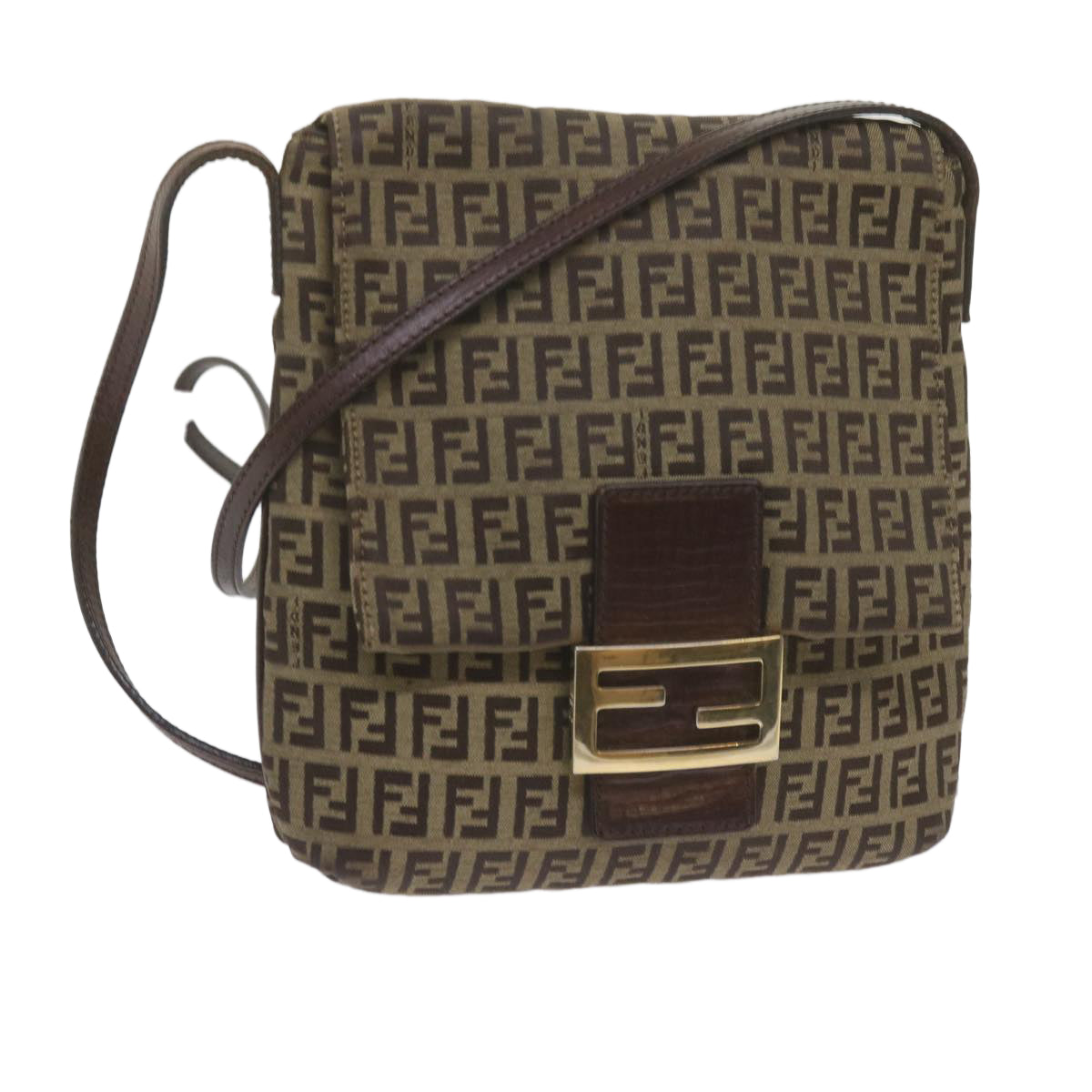 FENDI Zucchino Canvas Mamma Baguette Shoulder Bag Brownep2621