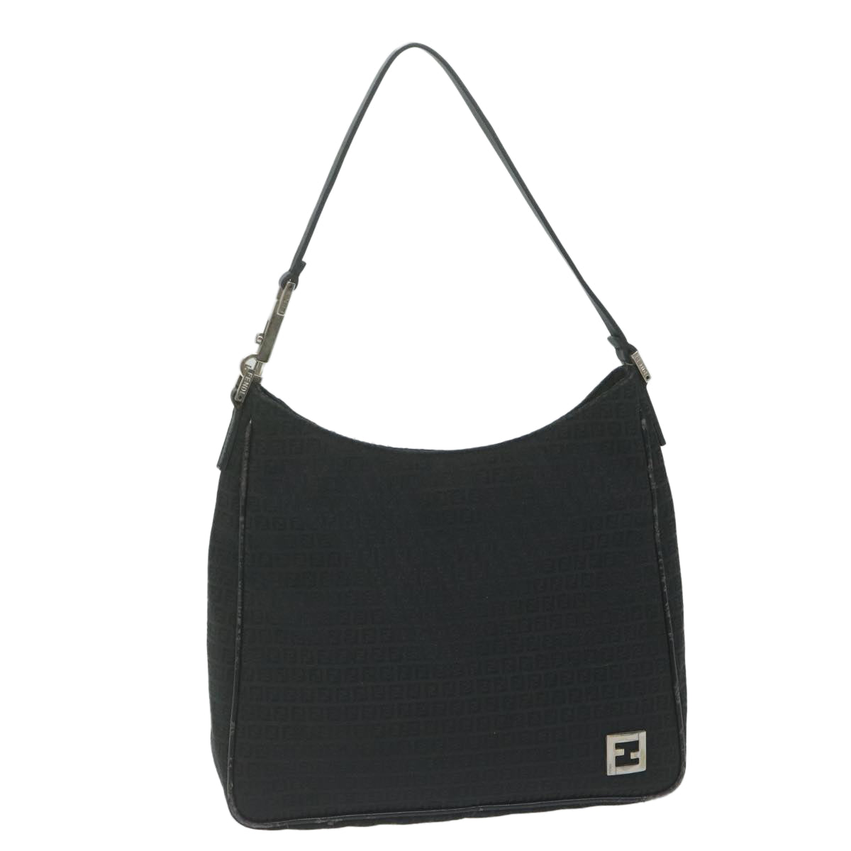 FENDI Zucchino Canvas Shoulder Bag Blackep2840