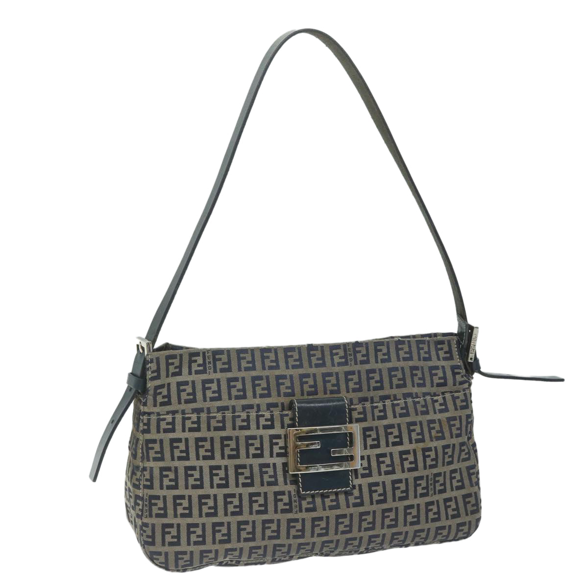 FENDI Zucchino Canvas Mamma Baguette Shoulder Bag Navyep2842