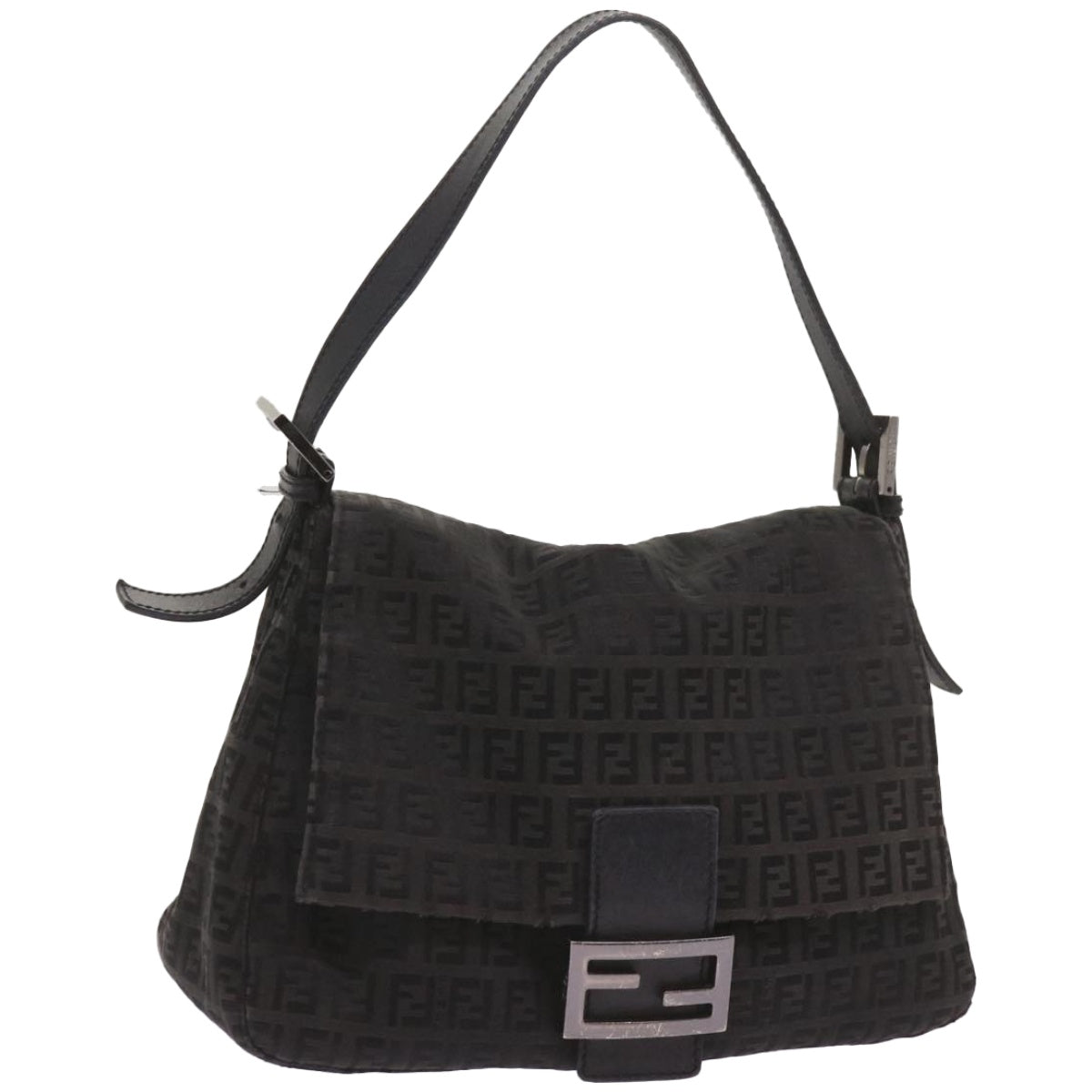 FENDI Zucchino Canvas Mamma Baguette Shoulder Bag Blackep3527