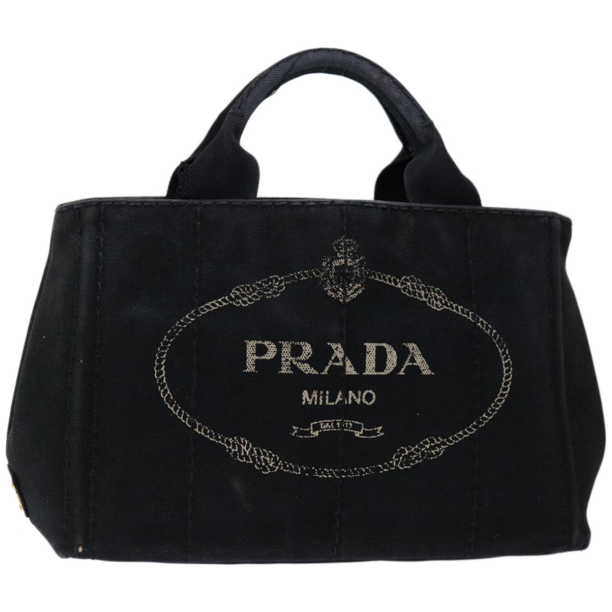 PRADA Canapa PM Hand Bag Canvas Black ep3535