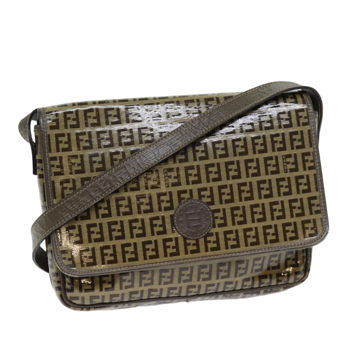 FENDI Zucchino Canvas Shoulder Bag Brownep4421