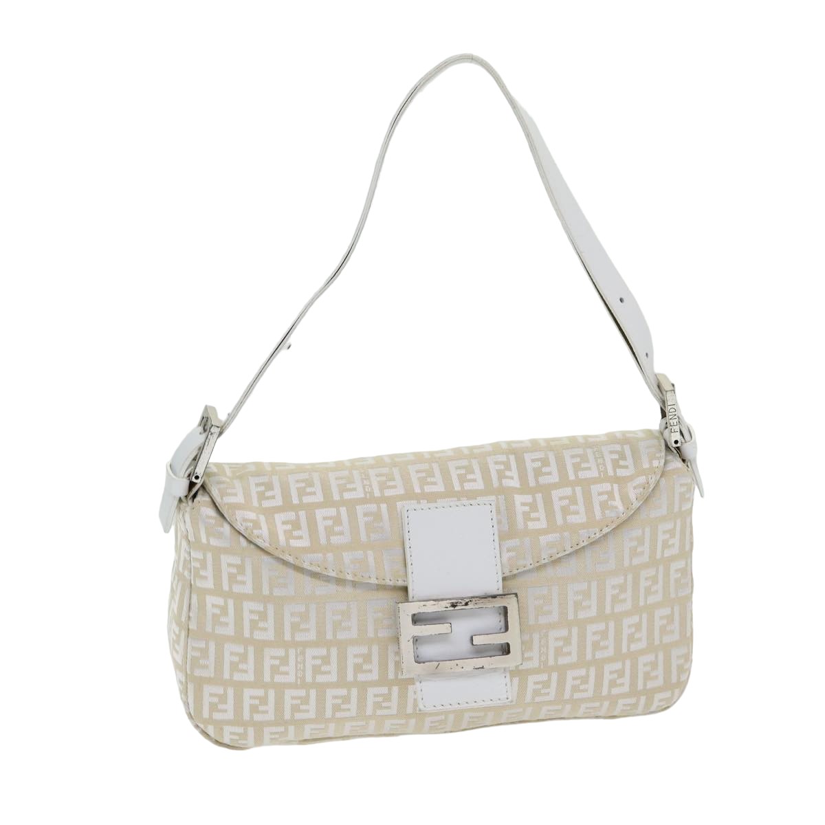 FENDI Zucchino Canvas Mamma Baguette Shoulder Bag Beigeep4792