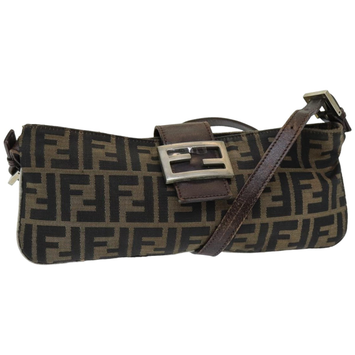 FENDI Zucca Canvas Shoulder Bag Brown Blackep4933