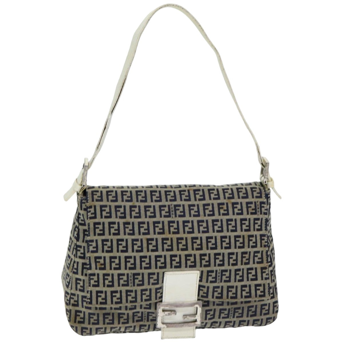 FENDI Zucchino Canvas Mamma Baguette Shoulder Bag Navyep4964