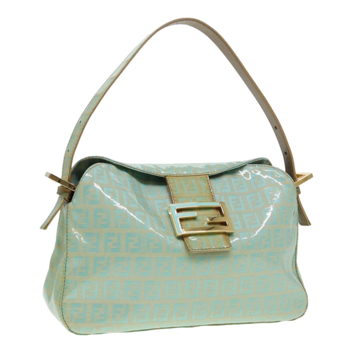 FENDI Zucchino Canvas Mamma Baguette Shoulder Bag Enamel Gold Greenep5220