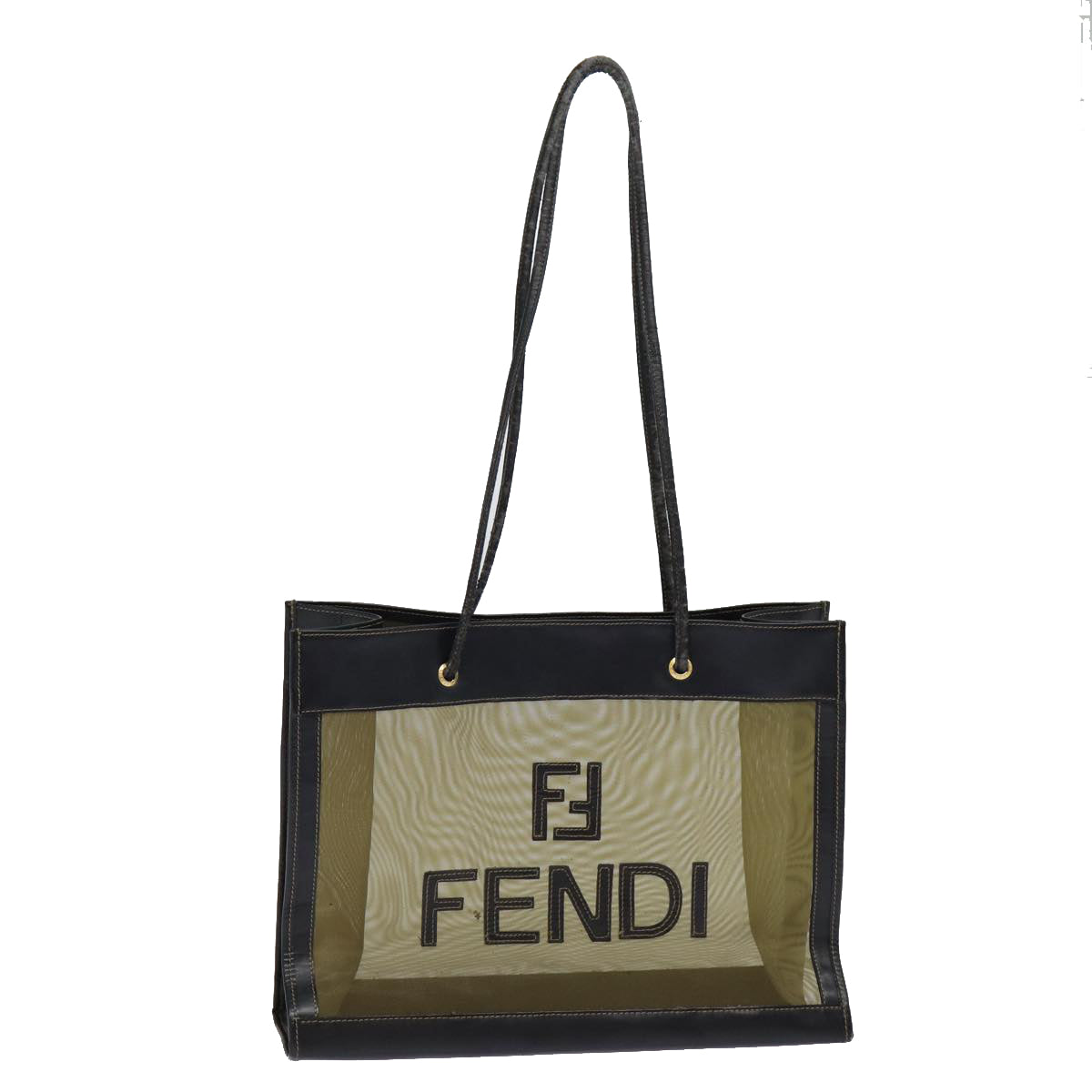 FENDI Tote Bag Nylon Leather Black Khaki goldep5485