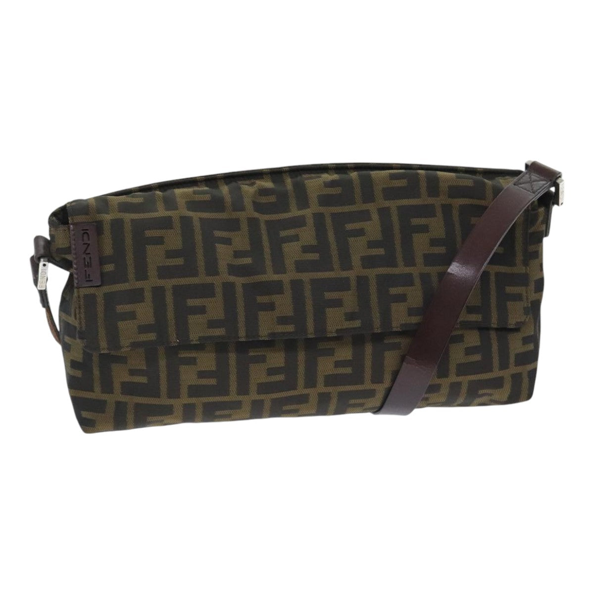 FENDI Zucca Canvas Shoulder Bag Brown Black Goldep5867