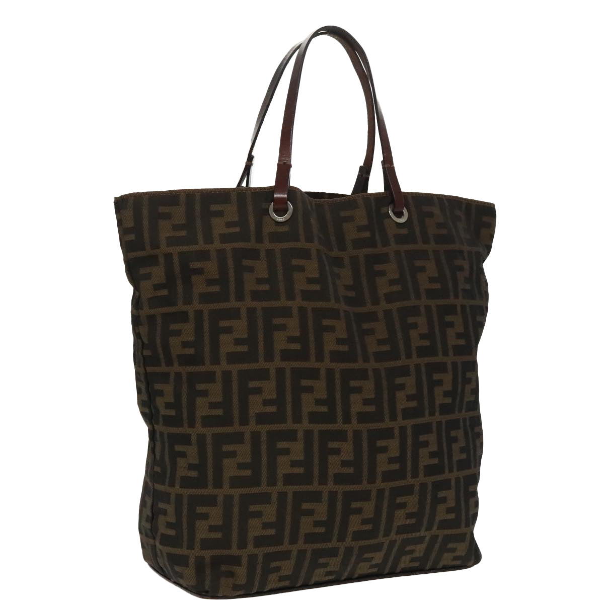 FENDI Zucca Canvas Tote Bag Brown Black Silverep6371