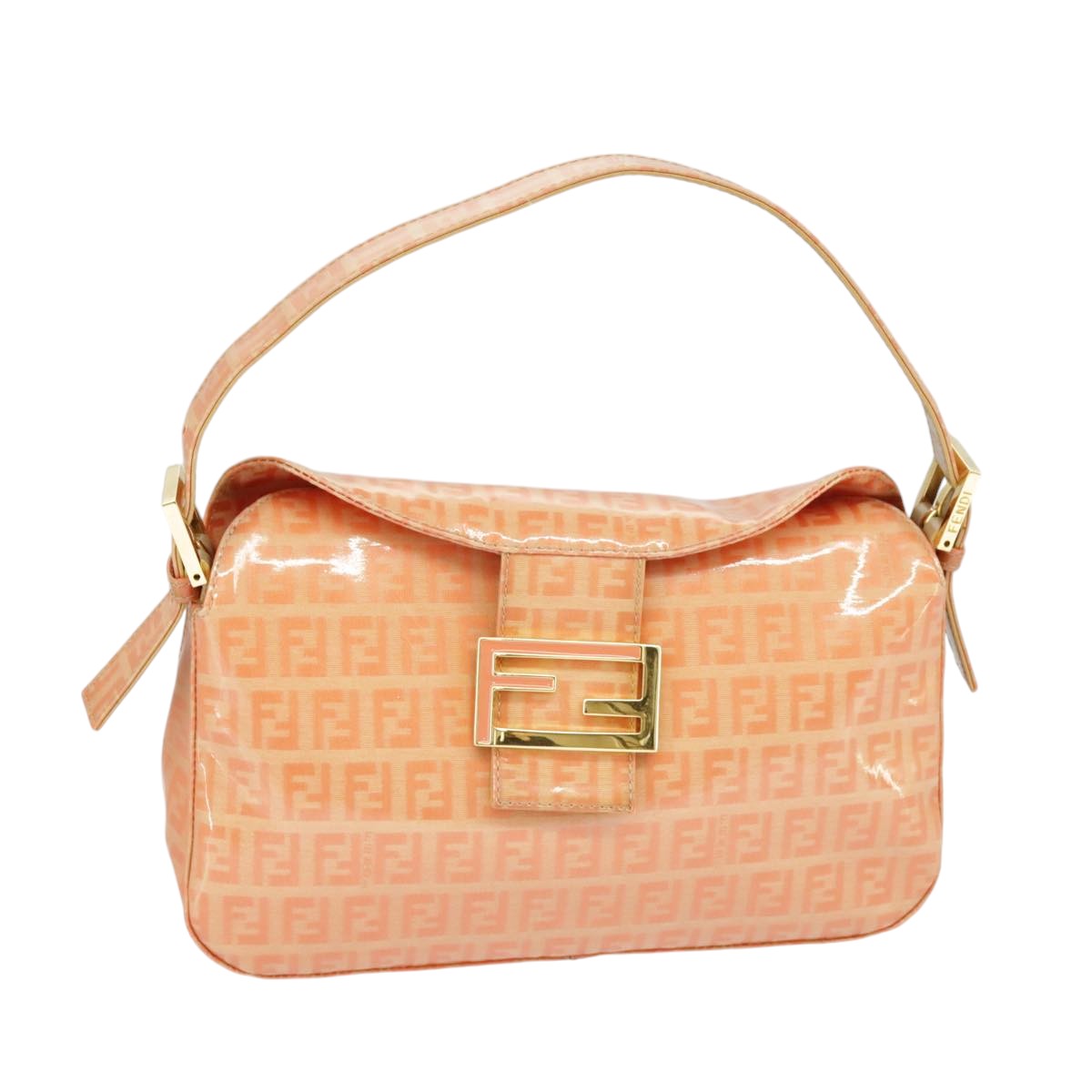 FENDI Zucchino Canvas Mamma Baguette Shoulder Bag Enamel Gold Orangeep6654