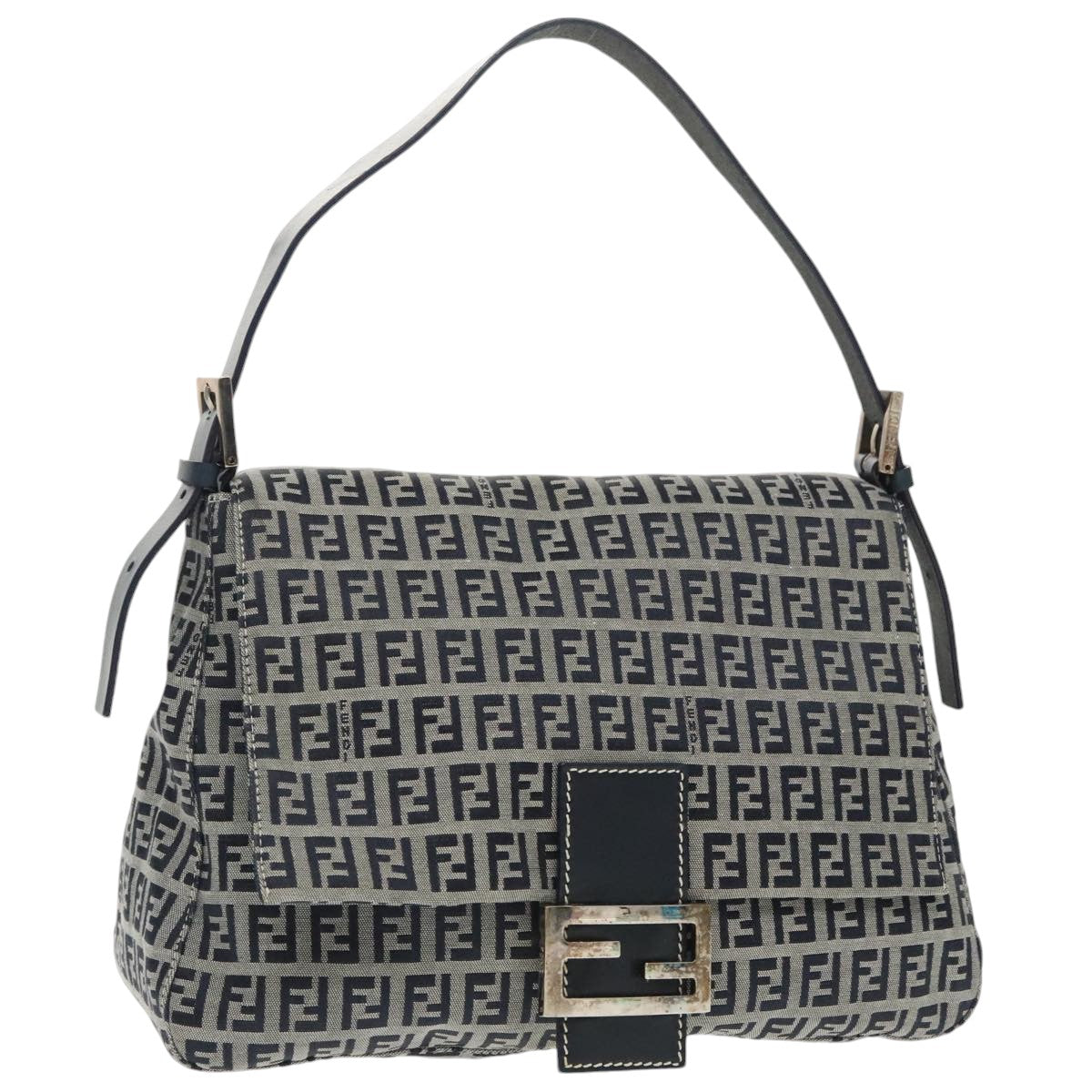 FENDI Zucchino Canvas Mamma Baguette Shoulder Bag Navyep6716