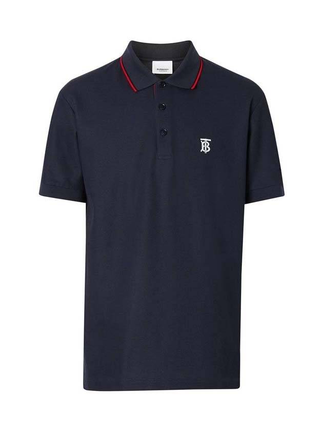 Burberry Icon Stripe Placket Cotton Pique Polo Shirt Navy