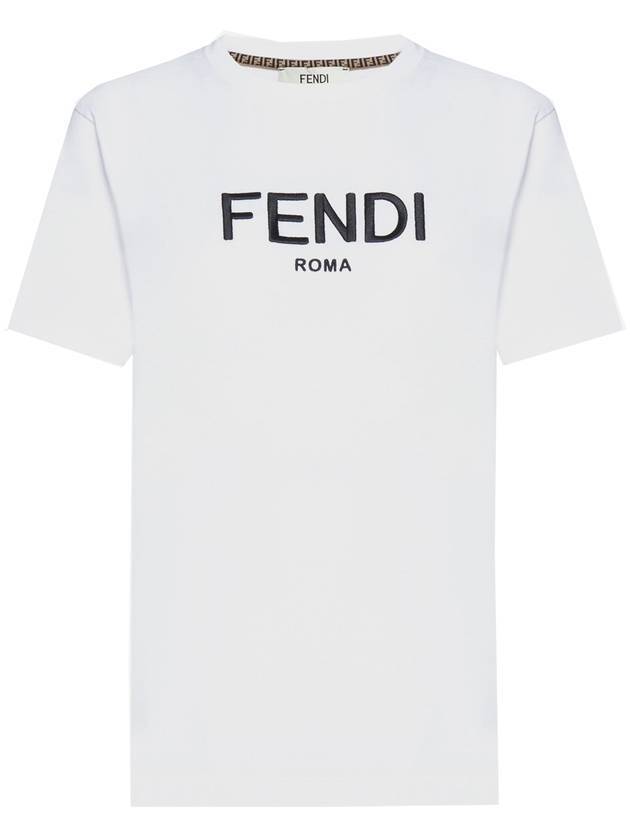 Fendi Embroided Logo Cotton Short Sleeve T-Shirt White