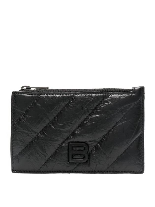 Balenciaga Crush Zipper Leather Card Wallet Black