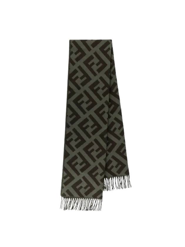 Fendi FF Motif Fringe Cashmere Scarf Green