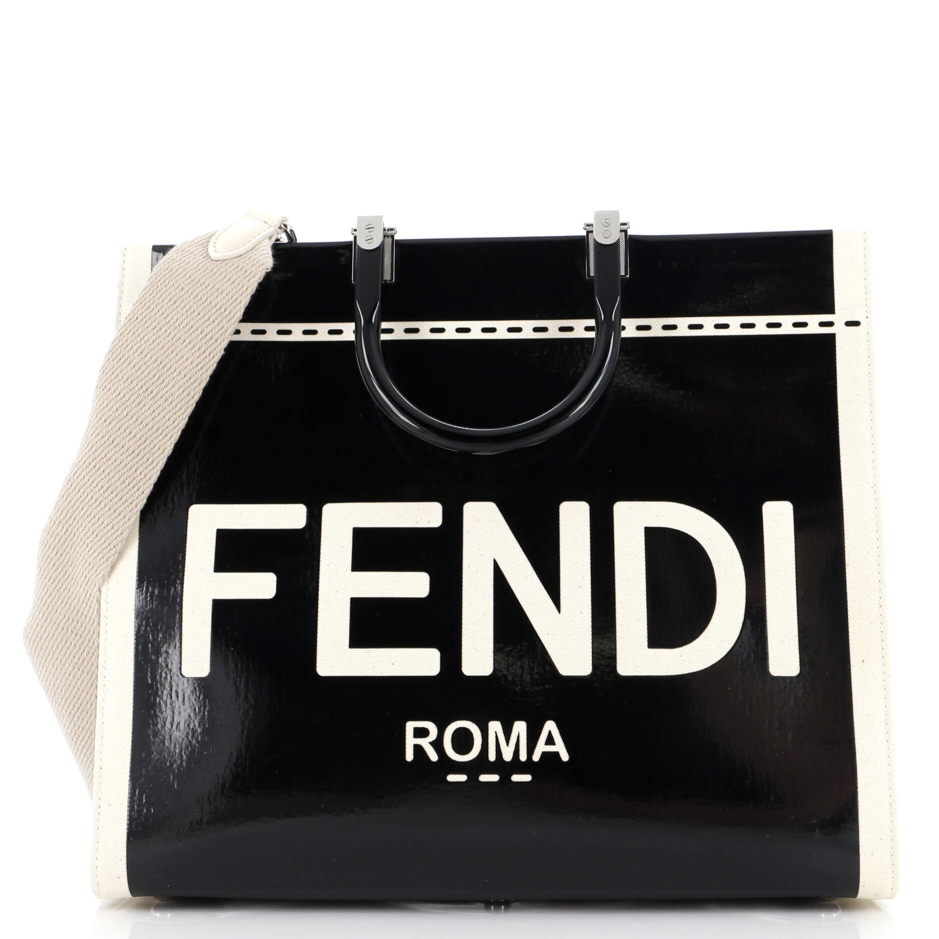 FENDI Sunshine Shopper Tote Patent with Canvas Medium