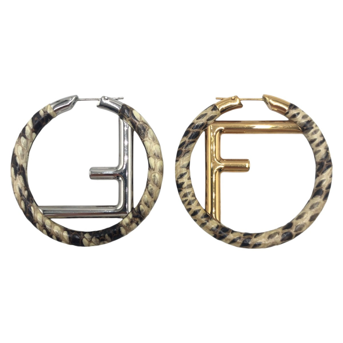 Fendi Python Silver Gold Metal Hoop Earrings