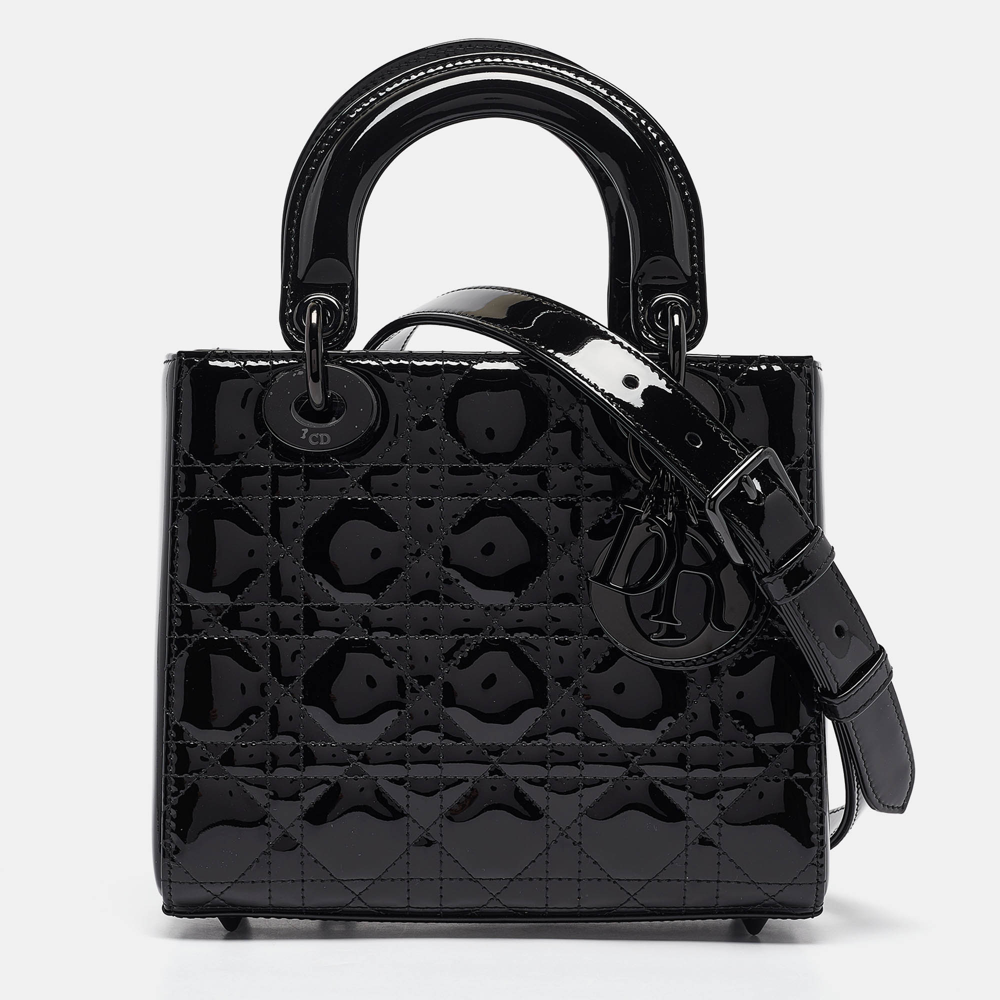 Dior Ultra Glossy Black Cannage Patent Leather Small Lady Tote