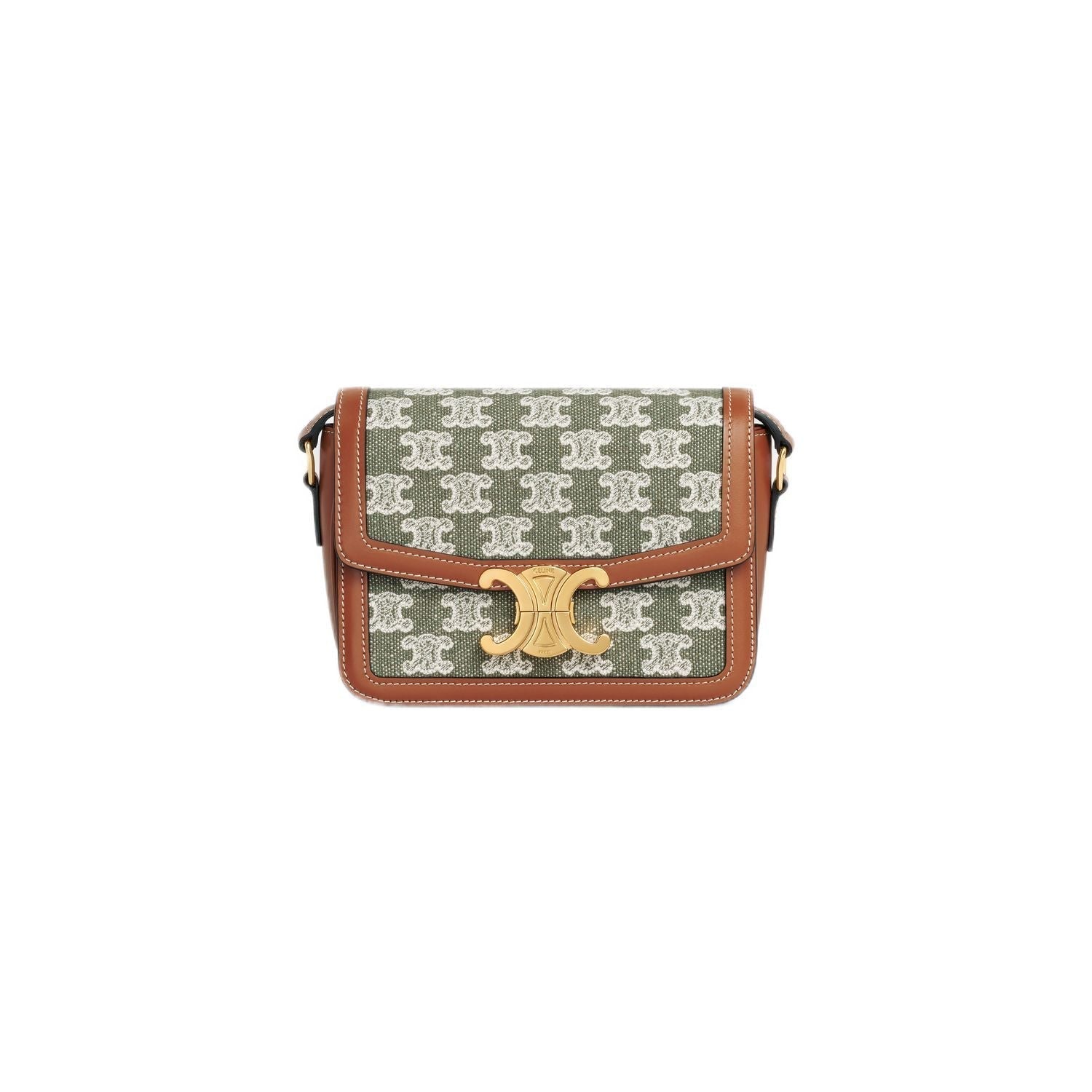 Celine Women's T-Shirtn Triomphe With Border in Khaki | 188882DBA