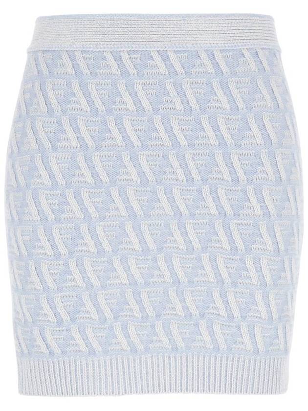 Fendi FF Cashmere Wool Mini A-Line Skirt Light Blue