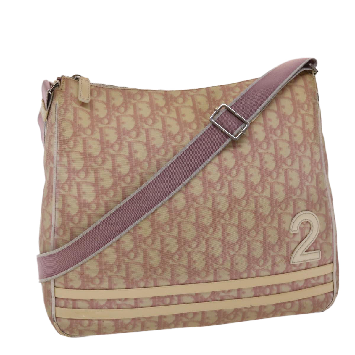 CHRISTIAN DIOR Trotter Canvas Shoulder Bag Pink fm2502