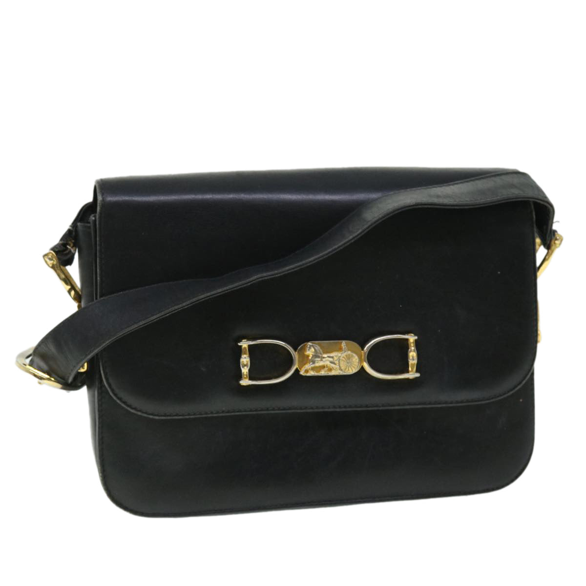 CELINE Horse Carriage Shoulder Bag Leather Black fm2707